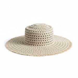 Wide-Brim Straw Sun Hat With Adjustable Fit & Fringe Detail By A New Day Natural
